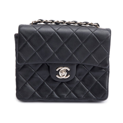 Chanel Vintage Black Quilted Lambskin Leather Classic Square Mini Flap Bag