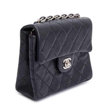 Chanel Vintage Black Quilted Lambskin Leather Classic Square Mini Flap Bag