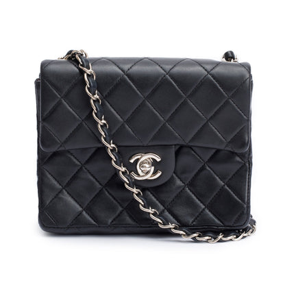 Chanel Vintage Black Quilted Lambskin Leather Classic Square Mini Flap Bag