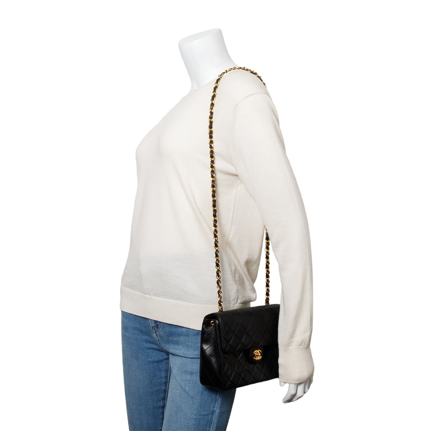 Chanel Vintage Black Quilted Lambskin Leather Small Square Single Flap Bag