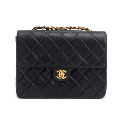 Chanel Vintage Black Quilted Lambskin Leather Small Square Single Flap Bag
