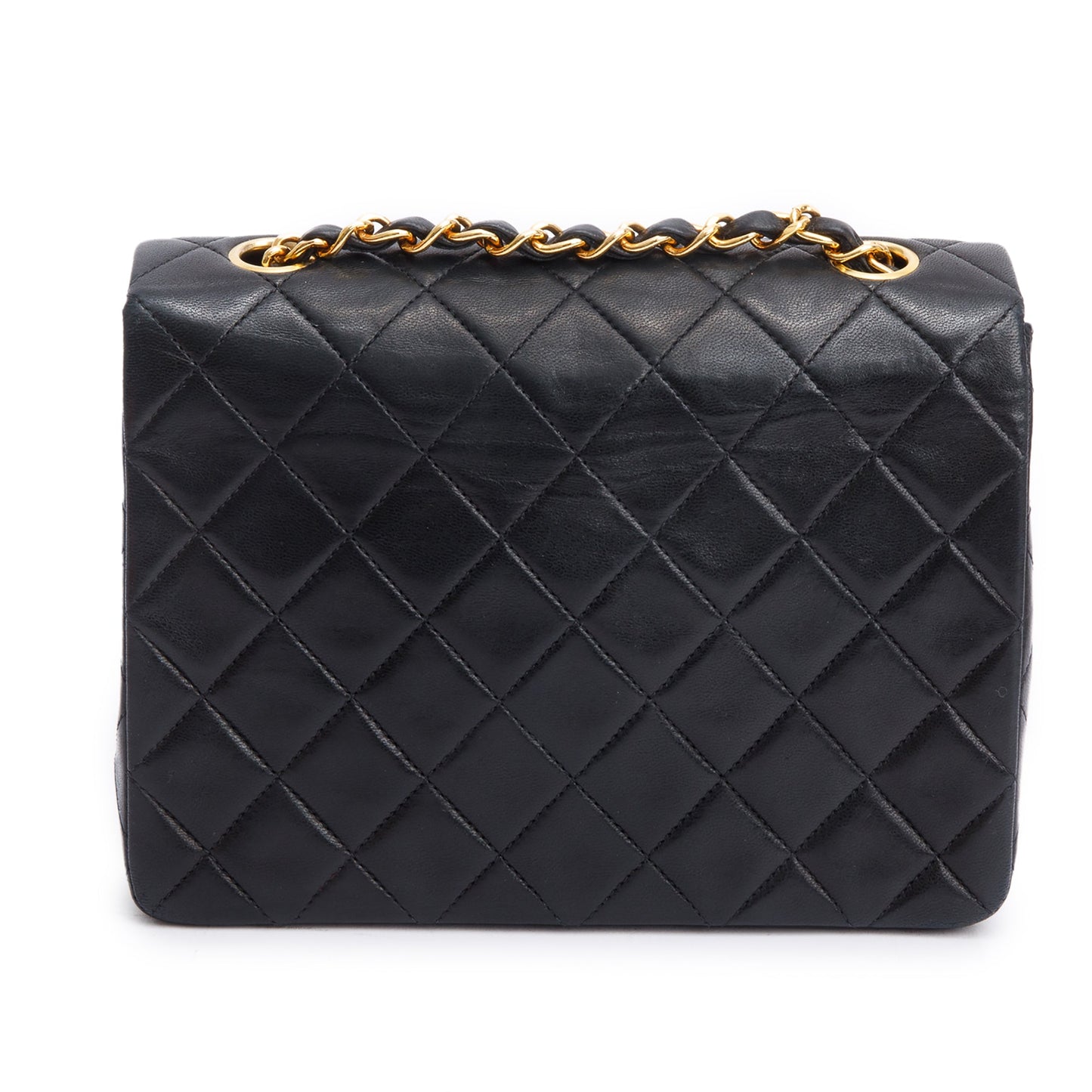Chanel Vintage Black Quilted Lambskin Leather Small Square Single Flap Bag