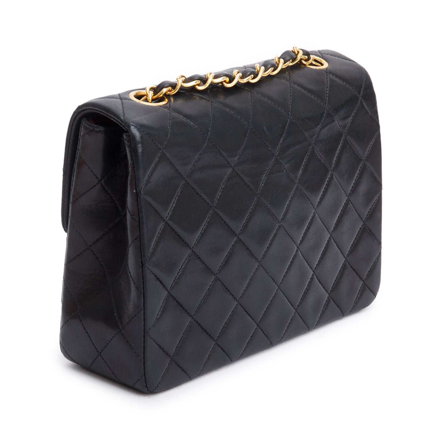 Chanel Vintage Black Quilted Lambskin Leather Small Square Single Flap Bag