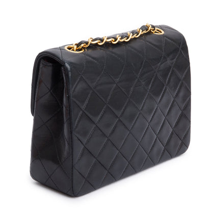 Chanel Vintage Black Quilted Lambskin Leather Small Square Single Flap Bag