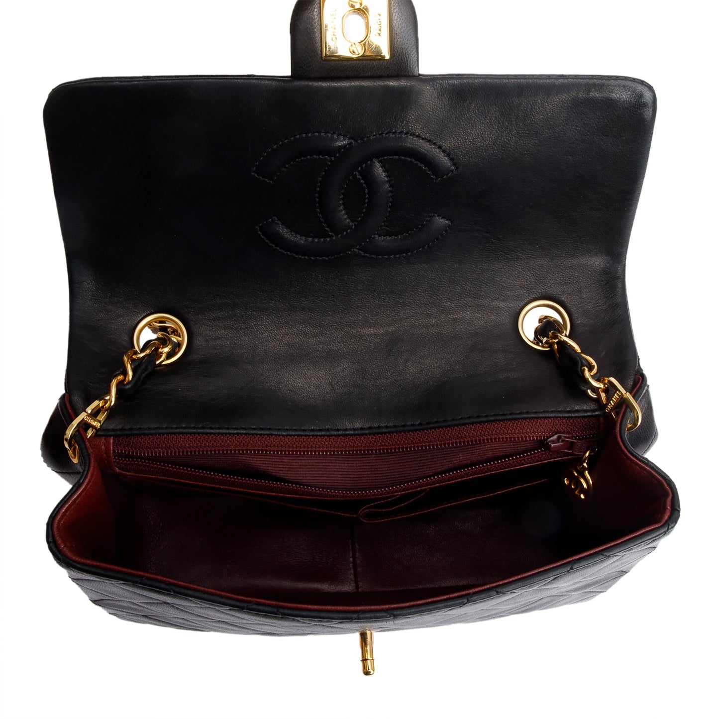 Chanel Vintage Black Quilted Lambskin Leather Small Square Single Flap Bag