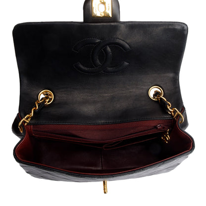Chanel Vintage Black Quilted Lambskin Leather Small Square Single Flap Bag