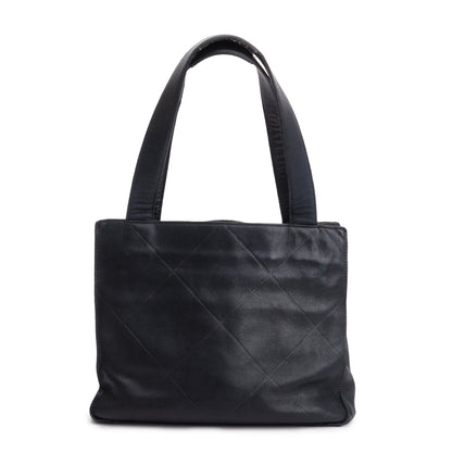 Chanel Vintage Black Quilted Lambskin Leather Tag Mini Tote Bag