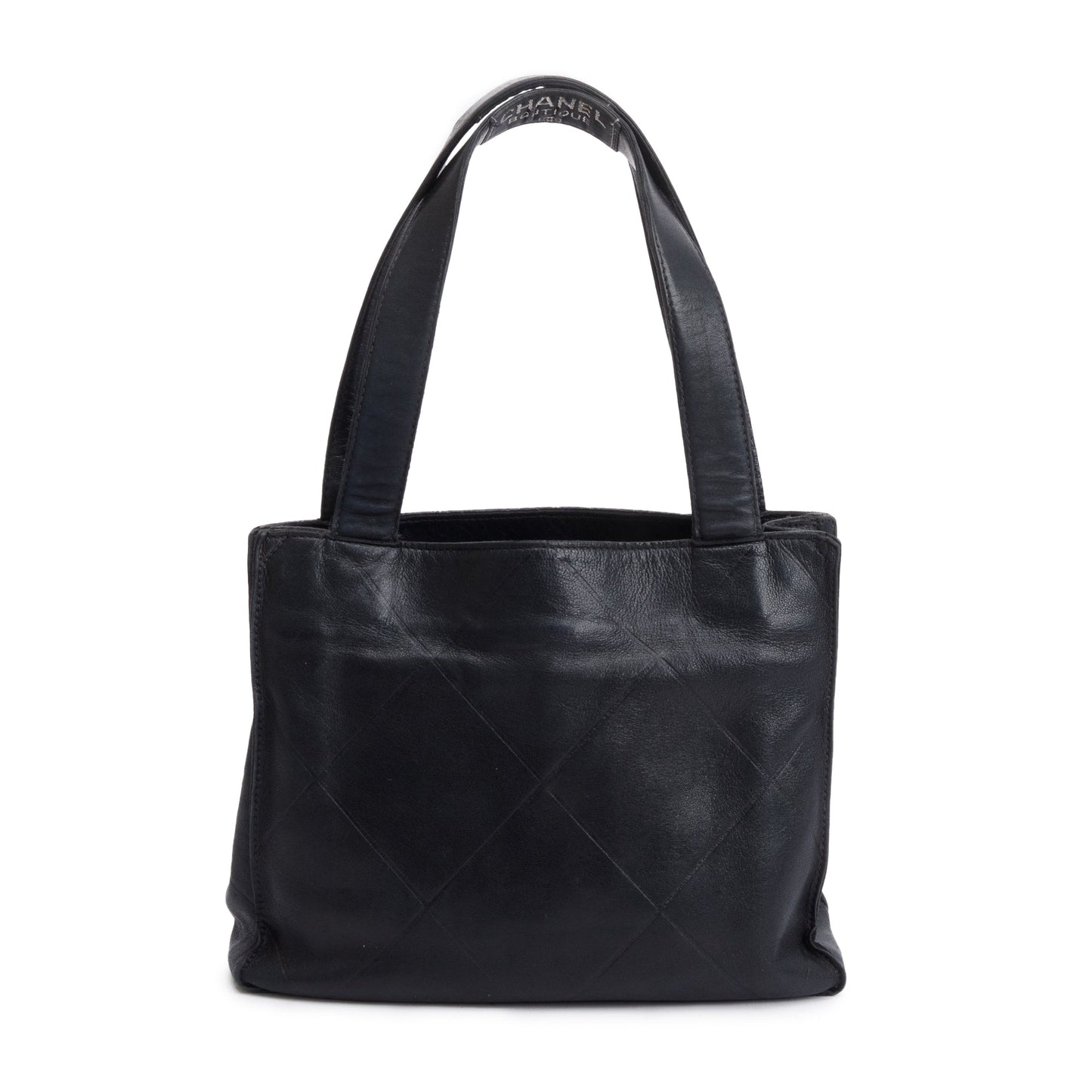 Chanel Vintage Black Quilted Lambskin Leather Tag Mini Tote Bag