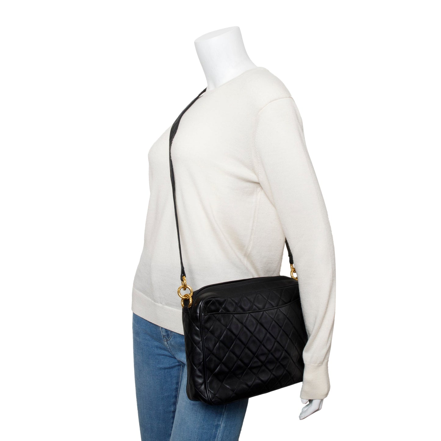Chanel Vintage Black Quilted Lambskin Leather Tassel Camera Bag