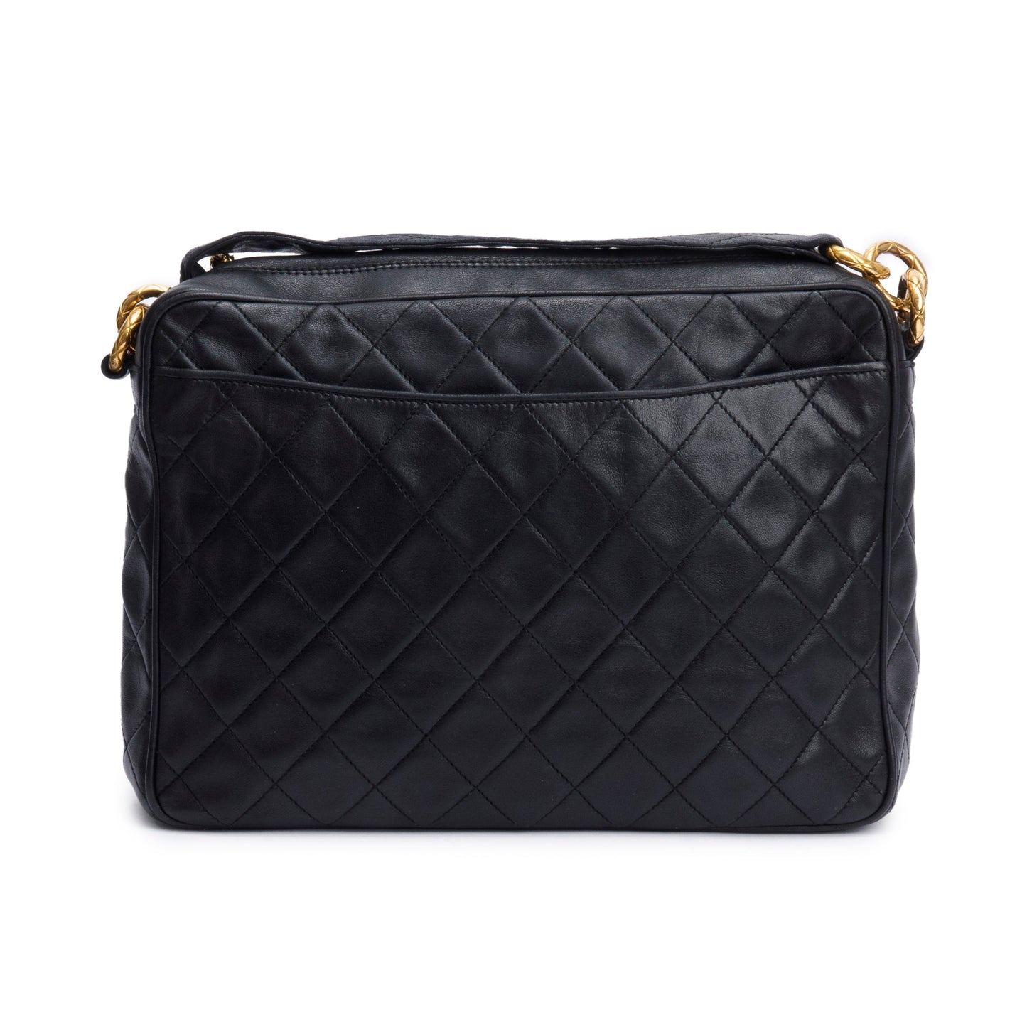 Chanel Vintage Black Quilted Lambskin Leather Tassel Camera Bag