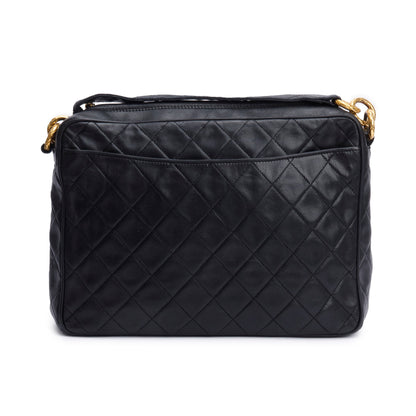 Chanel Vintage Black Quilted Lambskin Leather Tassel Camera Bag