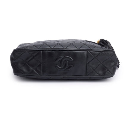 Chanel Vintage Black Quilted Lambskin Leather Tassel Camera Bag