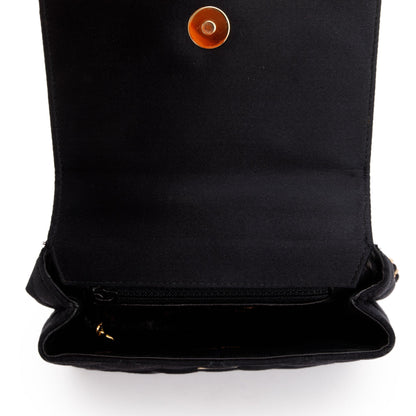 Chanel Vintage Black Quilted Satin Mini Camellia Flap Bag