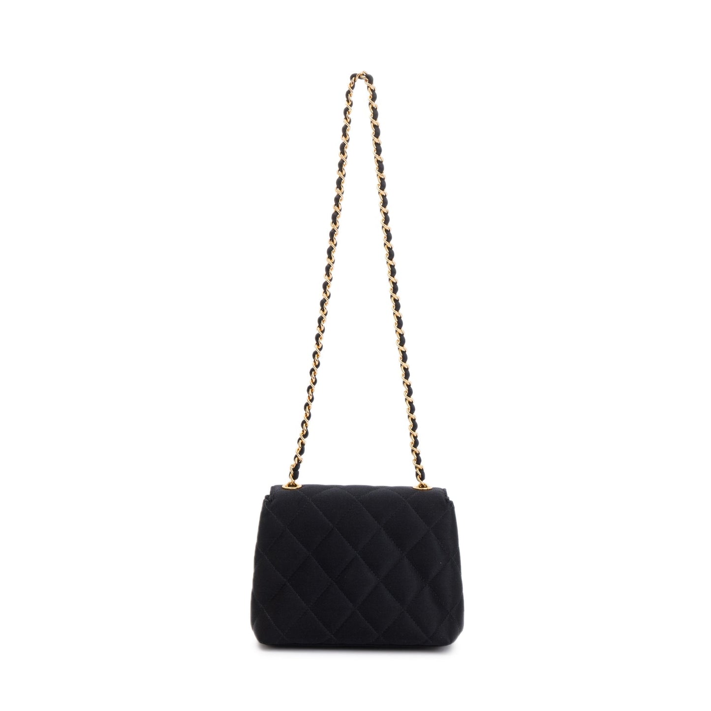 Chanel Vintage Black Quilted Satin Mini Camellia Flap Bag