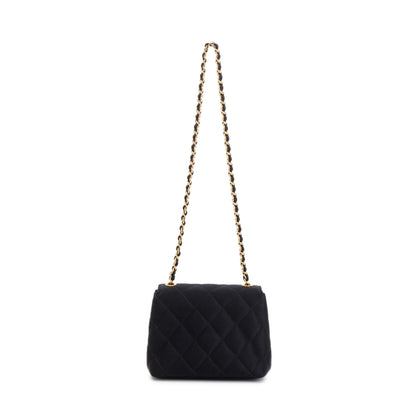 Chanel Vintage Black Quilted Satin Mini Camellia Flap Bag
