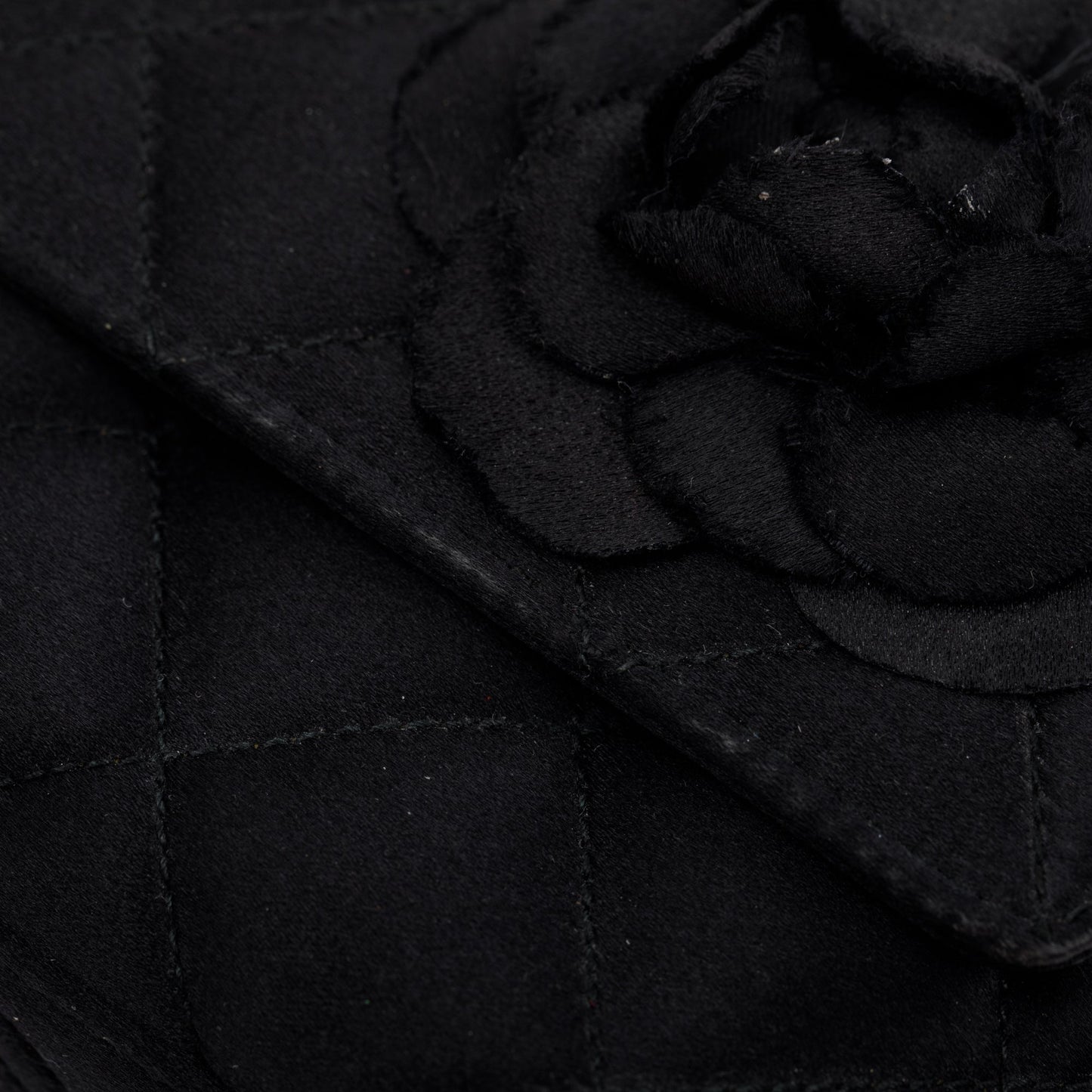 Chanel Vintage Black Quilted Satin Mini Camellia Flap Bag