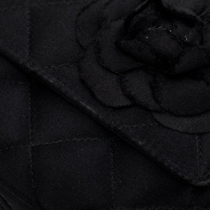 Chanel Vintage Black Quilted Satin Mini Camellia Flap Bag