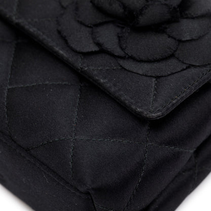 Chanel Vintage Black Quilted Satin Mini Camellia Flap Bag