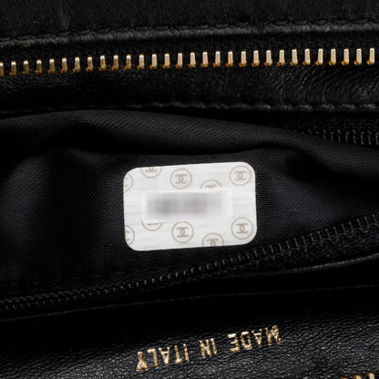 Chanel Vintage Black Satin Camelia Top Handle Bag
