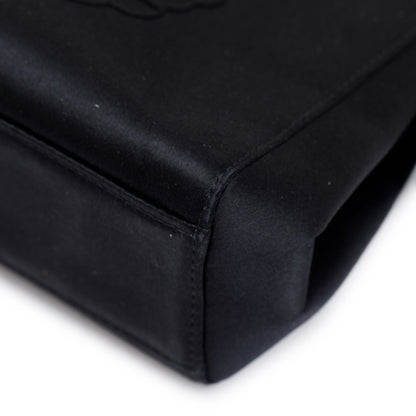 Chanel Vintage Black Satin Camelia Top Handle Bag