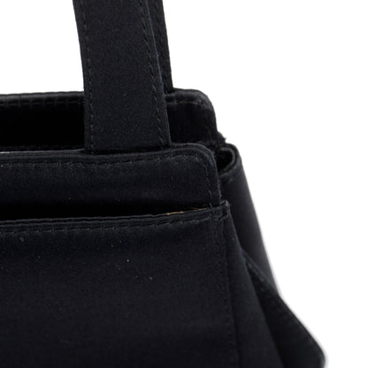 Chanel Vintage Black Satin Camelia Top Handle Bag