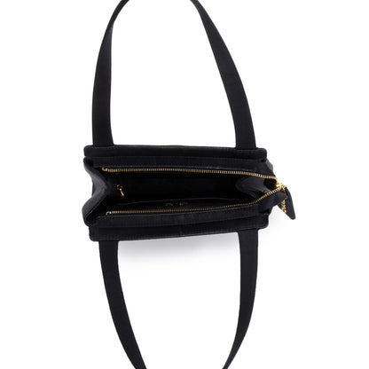 Chanel Vintage Black Satin Camelia Top Handle Bag
