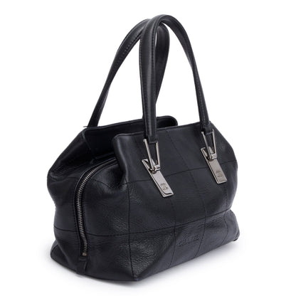 Chanel Vintage Black Square Quilted Leather CC Logo Boston Bag