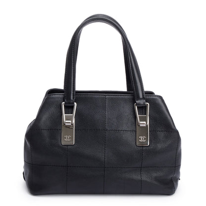 Chanel Vintage Black Square Quilted Leather CC Logo Boston Bag
