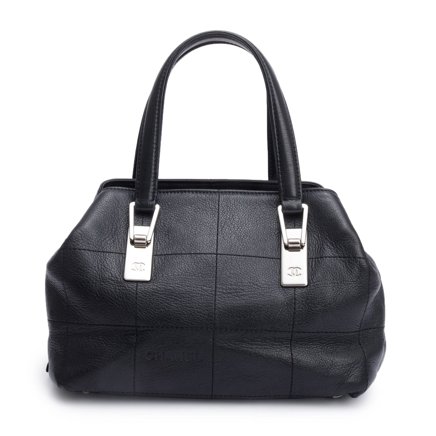 Chanel Vintage Black Square Quilted Leather CC Logo Boston Bag