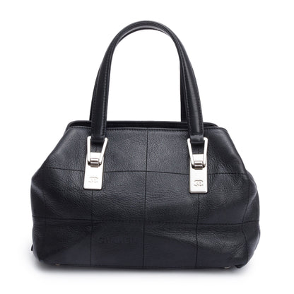 Chanel Vintage Black Square Quilted Leather CC Logo Boston Bag