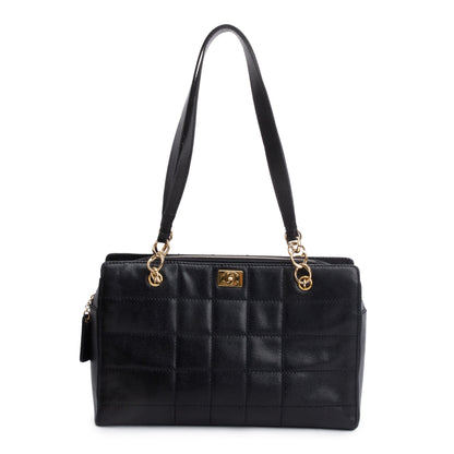 Chanel Vintage Black Stitched Chocolate Bar Quilted Caviar Leather  Zip Tote