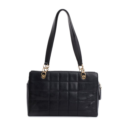 Chanel Vintage Black Stitched Chocolate Bar Quilted Caviar Leather  Zip Tote