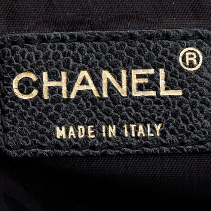 Chanel Vintage Black Stitched Chocolate Bar Quilted Caviar Leather  Zip Tote