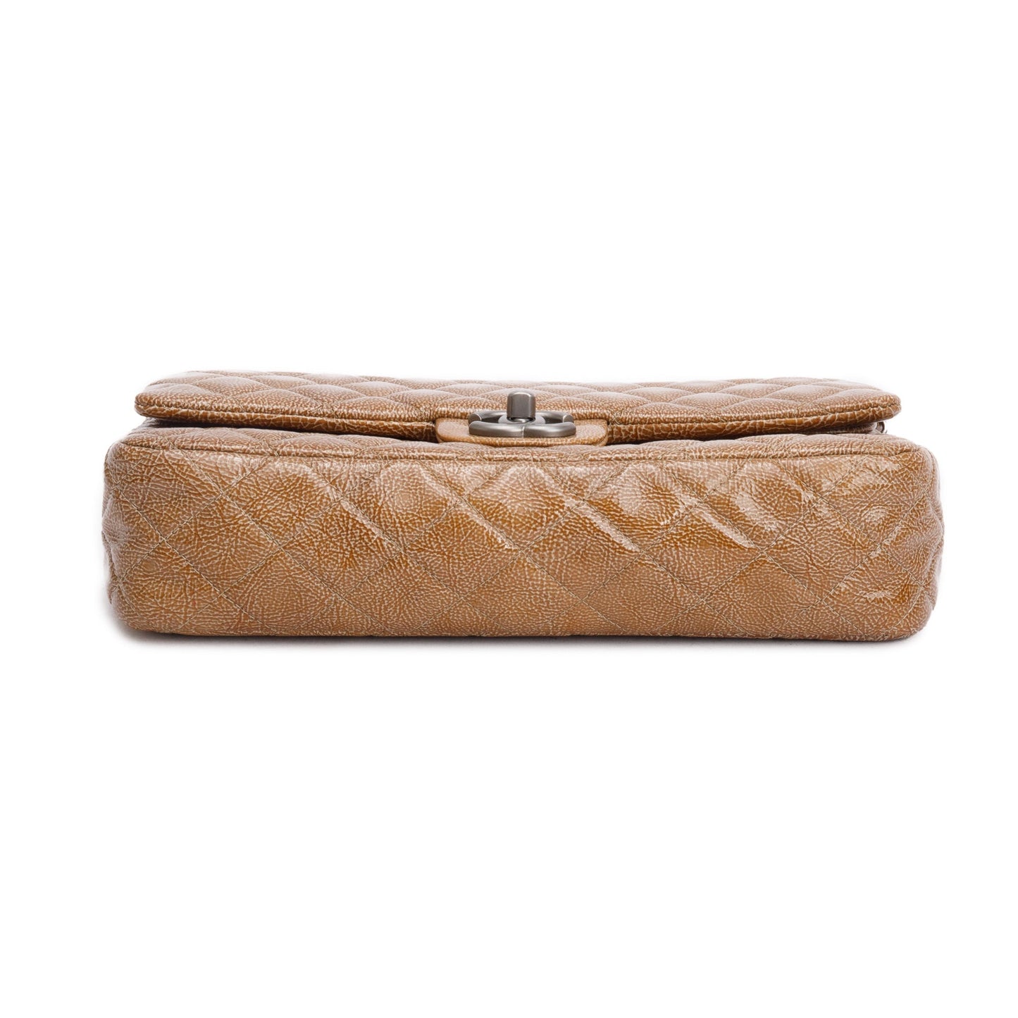 Chanel Vintage Brown Crinkled Patent Leather Classic Medium Double Flap Bag