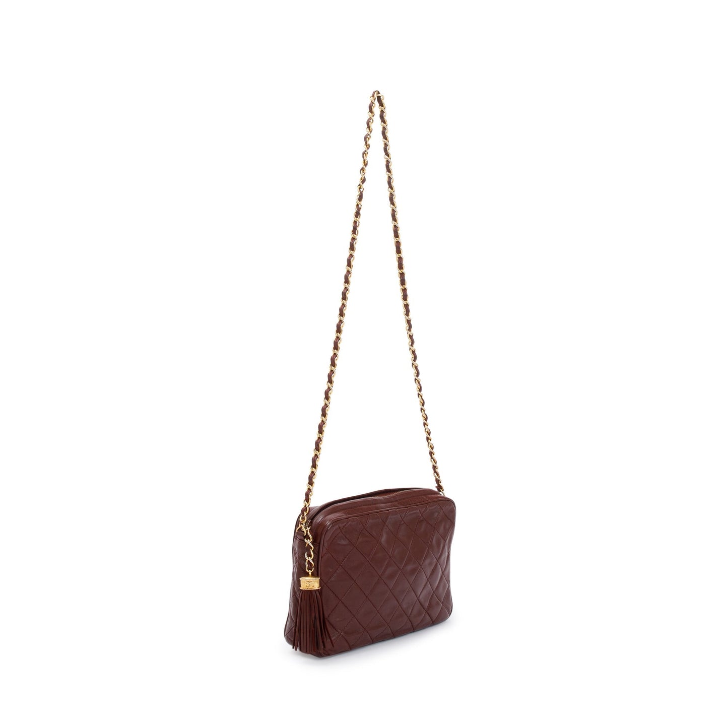 Chanel Vintage Burgundy Quilted Calfskin Leather Tassel Camera Bag