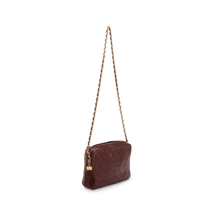 Chanel Vintage Burgundy Quilted Calfskin Leather Tassel Camera Bag