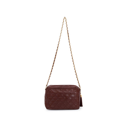 Chanel Vintage Burgundy Quilted Calfskin Leather Tassel Camera Bag