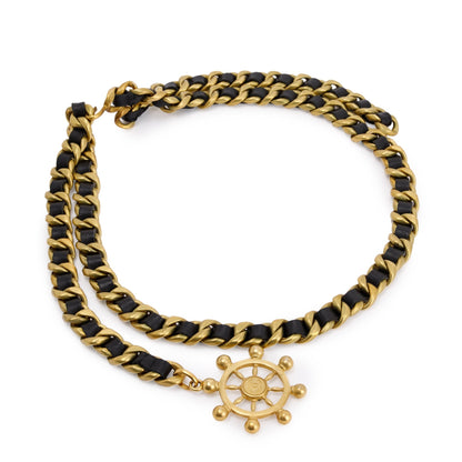 Chanel Vintage CC Ship Wheel Chain-Link & Leather Belt