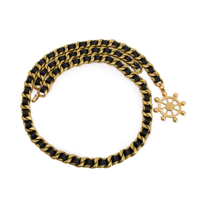 Chanel Vintage CC Ship Wheel Chain-Link & Leather Belt
