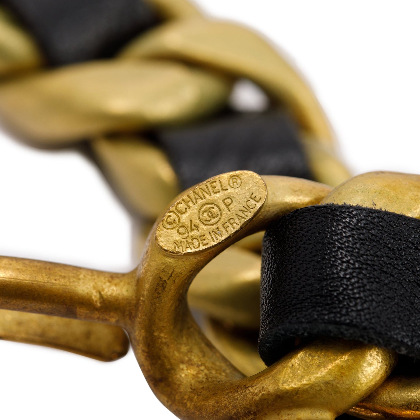 Chanel Vintage CC Ship Wheel Chain-Link & Leather Belt
