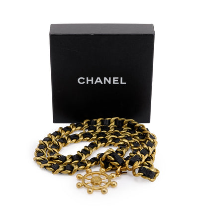 Chanel Vintage CC Ship Wheel Chain-Link & Leather Belt
