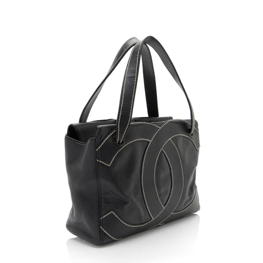 Chanel Vintage Caviar Leather Stitched CC Small Tote (SHF-nw4J2s)
