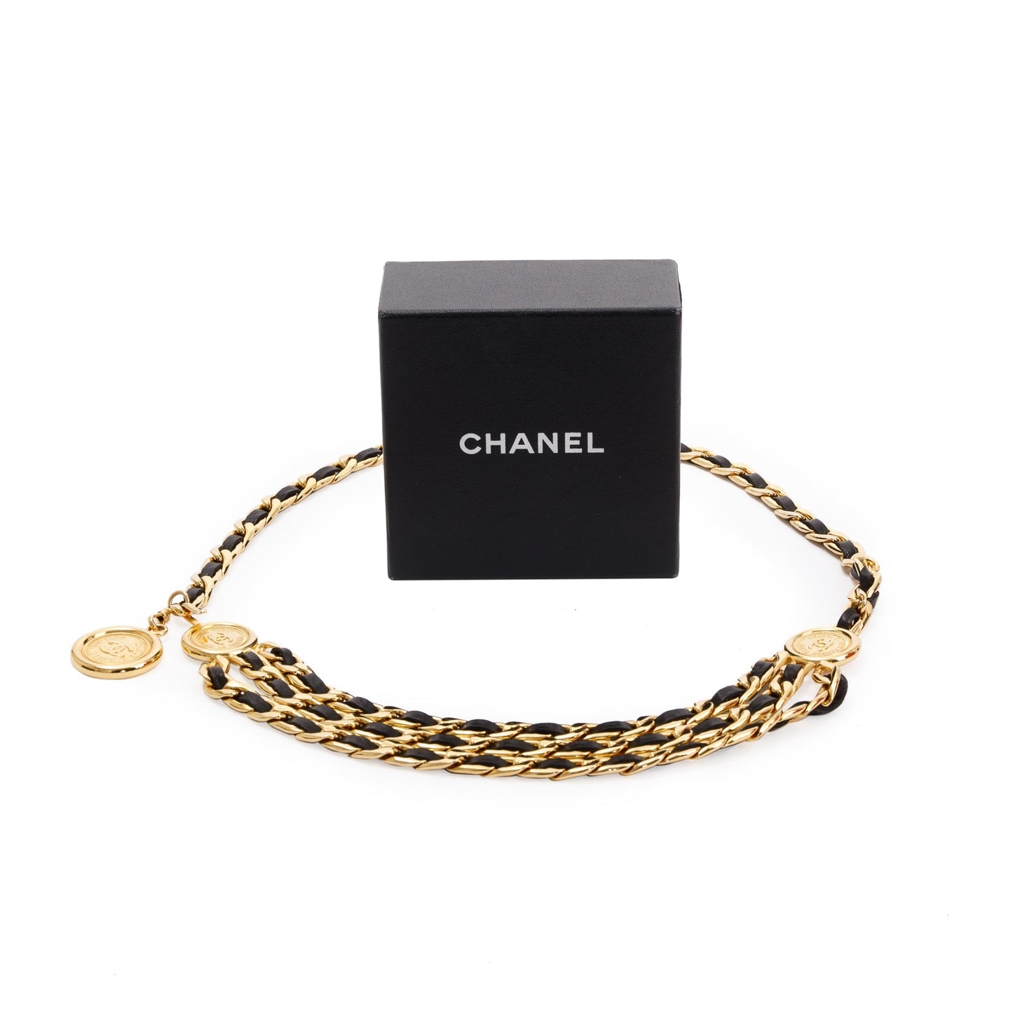 Chanel Vintage Chain-Link & Leather Interlocking CC Logo Waist Belt