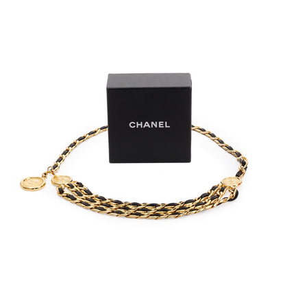 Chanel Vintage Chain-Link & Leather Interlocking CC Logo Waist Belt
