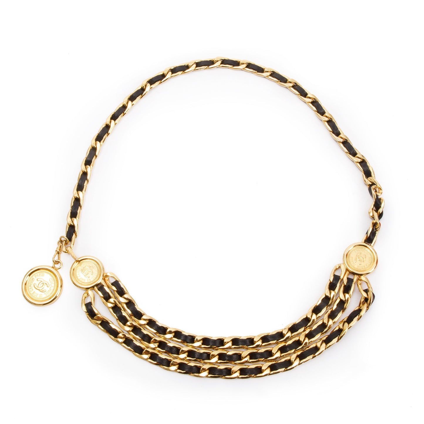 Chanel Vintage Chain-Link & Leather Interlocking CC Logo Waist Belt