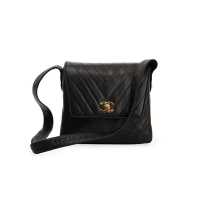 Chanel Vintage Chevron Quilted Lambskin Leather Shoulder Bag