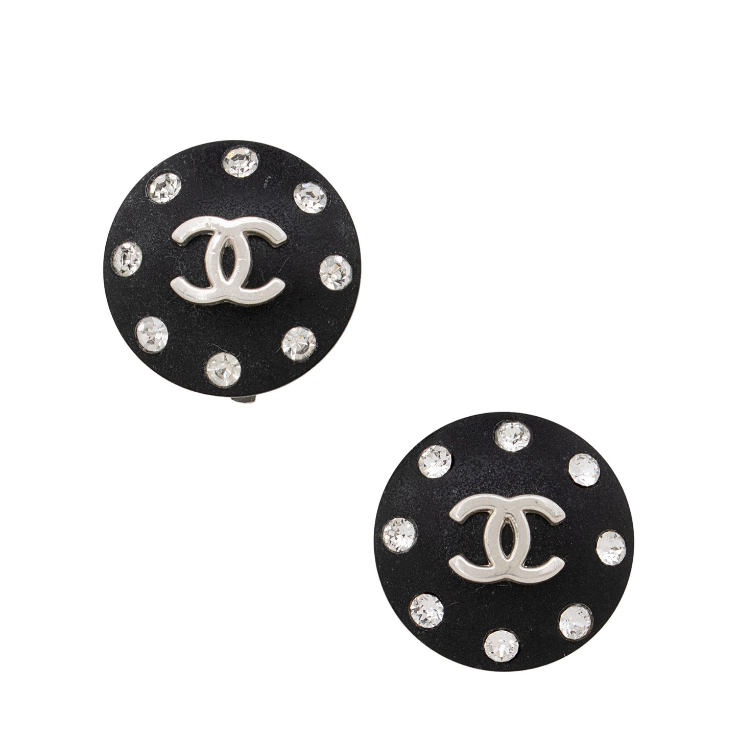 Chanel Vintage Crystal CC Round Clip On Earrings (SHF-PumRsm)