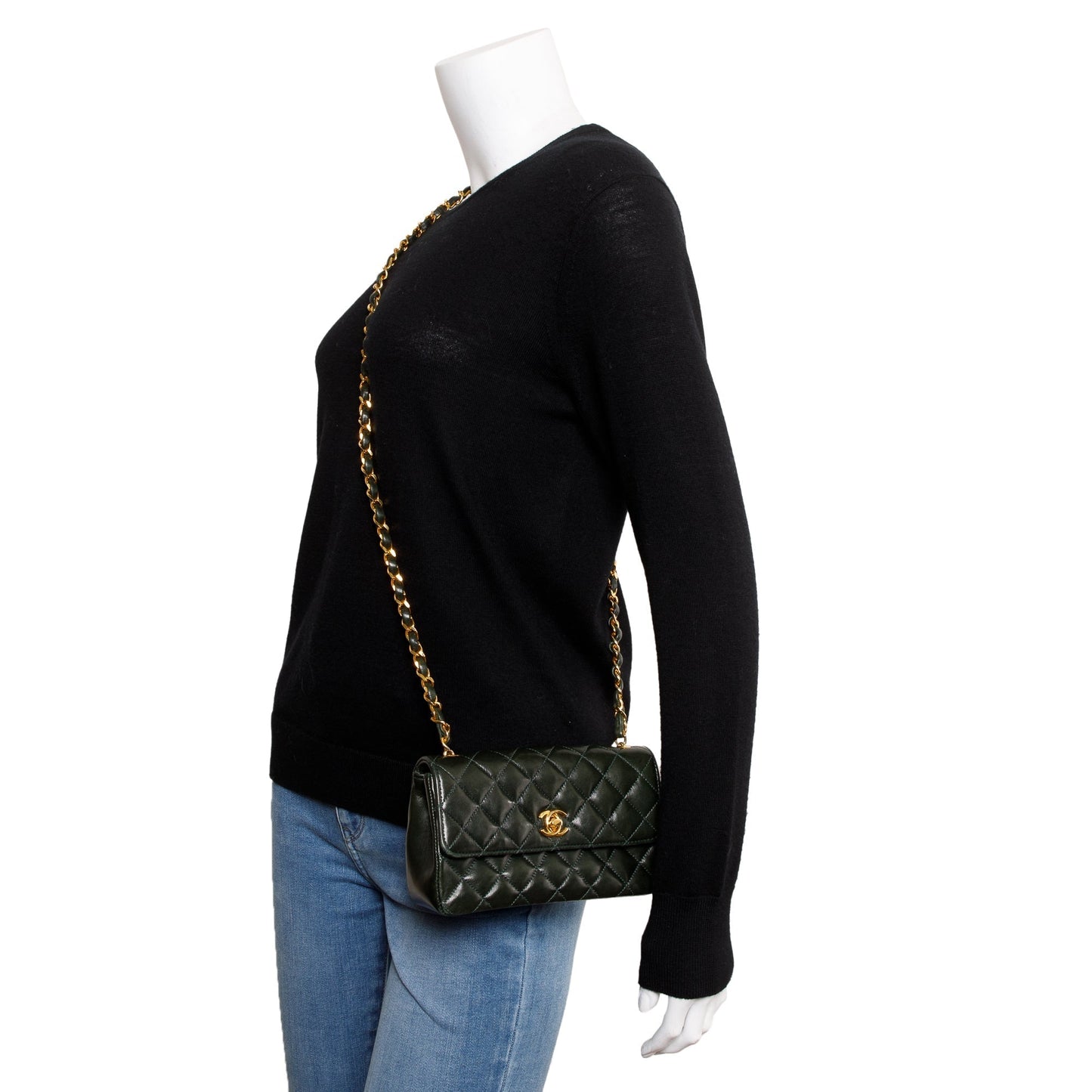 Chanel Vintage Green Quilted Lambskin Classic Mini Rectangular Flap Bag