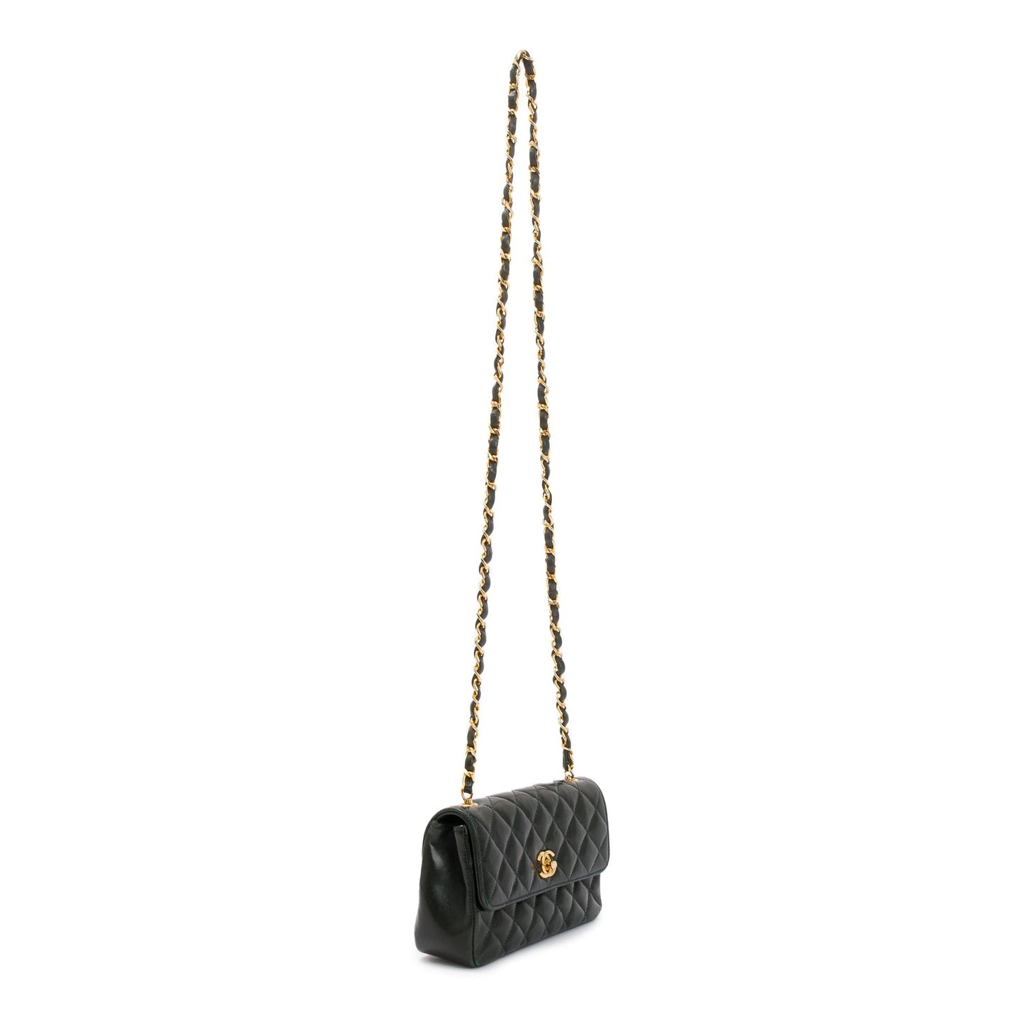 Chanel Vintage Green Quilted Lambskin Classic Mini Rectangular Flap Bag