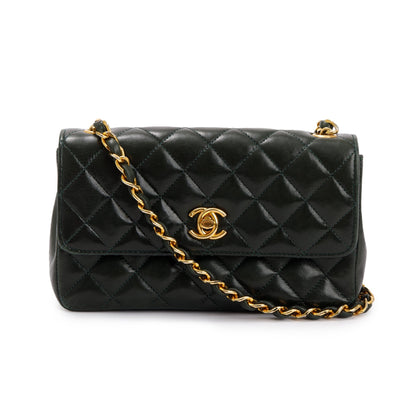 Chanel Vintage Green Quilted Lambskin Classic Mini Rectangular Flap Bag